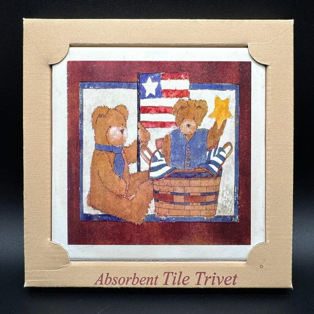 Highland Graphics Bears Absorbent Tile Trivet American Flag Patriotic Teddy Bear